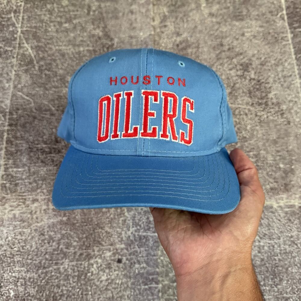 Men's Vintage 90's Starter Houston Oilers Arch Logo Blue Red Snapback Hat Cap